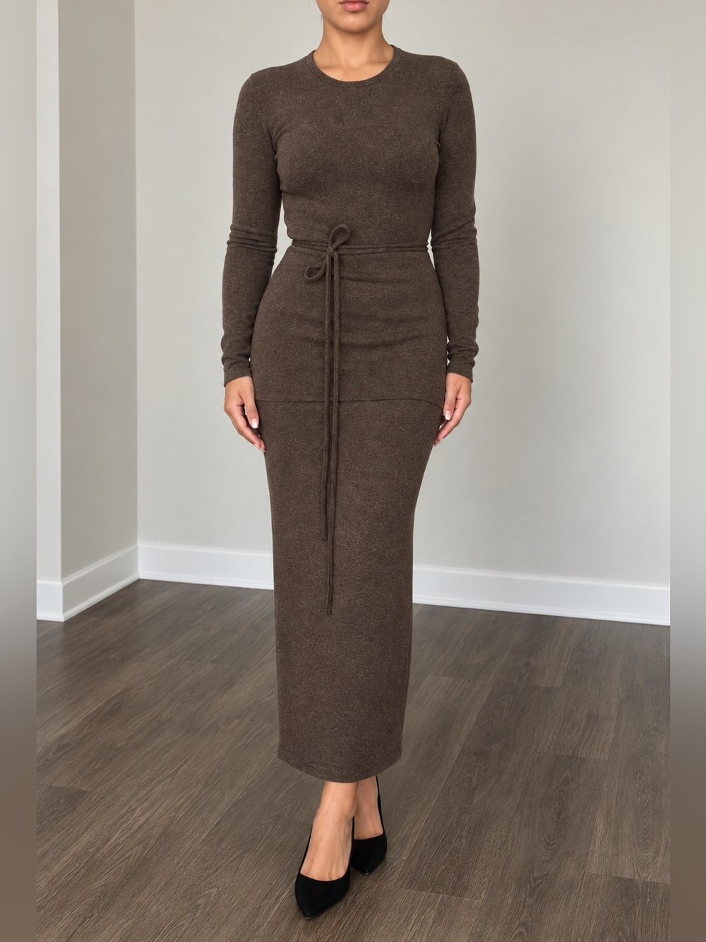 Brown Long Sleeve Knit set top skirt,  new never worn